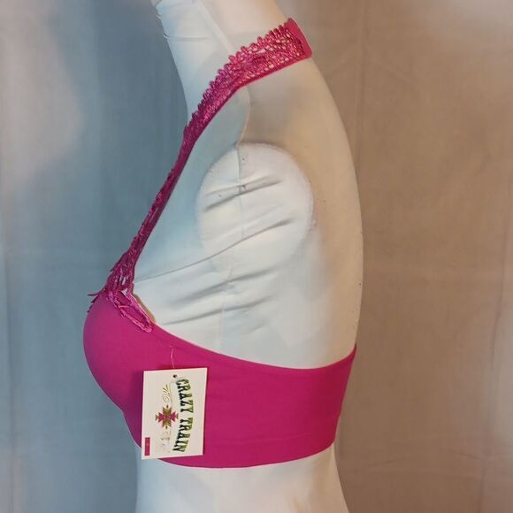 Chic Pink Crochet Halter Bralette - Picture 2 of 9